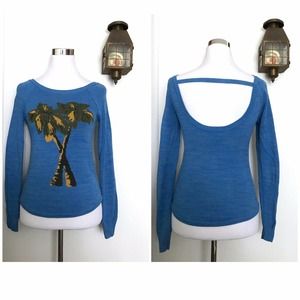 Cooperative Urban Outfitters Blue Palm Tree Sweater‎ Open Strap Back Size XS